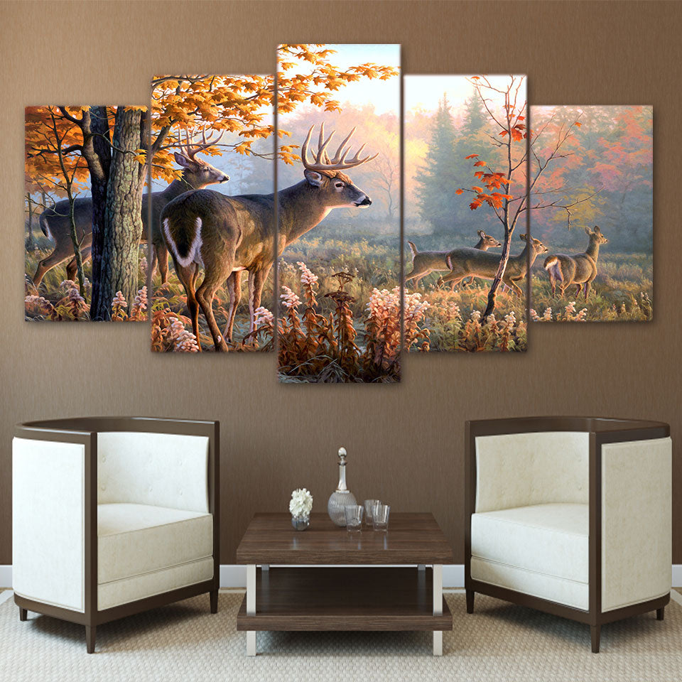 Canvas Modular Poster Forest Landscape Deer Home Decor Living Room Picture